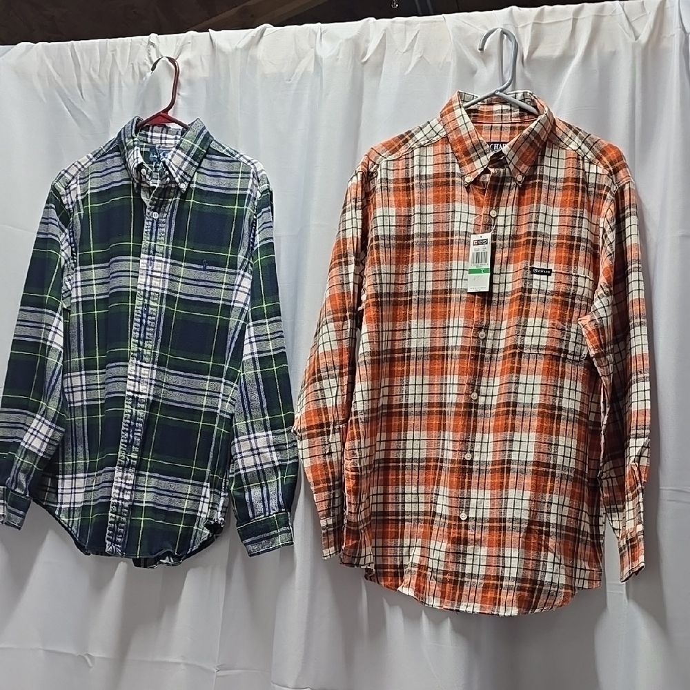 Lot Of 2 Men's (NWT)Chaps Orange/(NEW)Ralph LAURENGreen  Plaid Shirt (019)